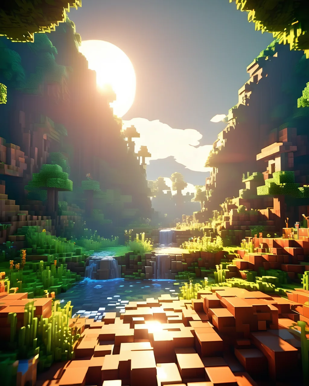 Blocky and pixelated aesthetic,pixel art,4k,realistic,game CG rendering,nature light,shadows,minecraft,<lora:minecraft:0.9>,
scenery,landscape,shining,soft light,