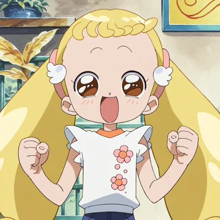 score_9, score_8_up, score_7_up, score_6_up, score_5_up, score_4_up,source_anime,anime screencap,retro artstyle,1girl,flat chested,glistening body,shiny_skin,dewy skin,BREAK
<lora:makihatayma_v3:1> makihatayama,long hair, blonde hair, twintails, brown eyes,sleeveless shirt,(sparkling eyes:0.7),open mouth,fist, solo,happy,looking at viewer, hands on chest,