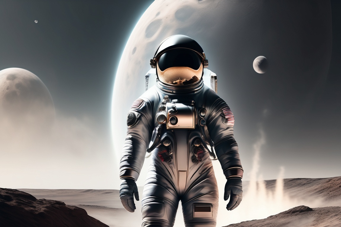 low wide angle view of, astronaut obscured by smoke, intricate space suit, detailed moon landscape, mysterious monoliths in background, sharp focus, dramatic lighting, award winning, best quality, 8k 4k ultrahd wallpaper, concept art, trending on artstation <lora:Lexica_XL_V1:1> Lexica art style