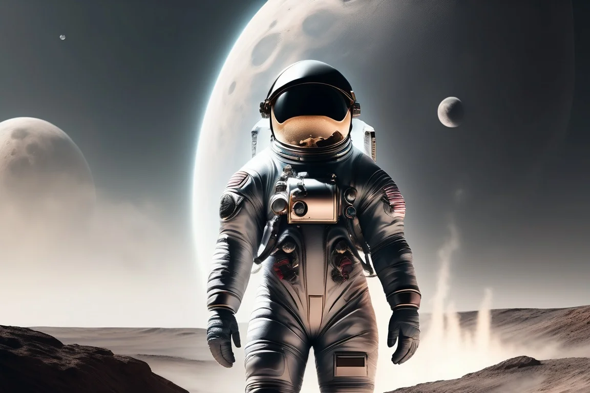 low wide angle view of, astronaut obscured by smoke, intricate space suit, detailed moon landscape, mysterious monoliths in background, sharp focus, dramatic lighting, award winning, best quality, 8k 4k ultrahd wallpaper, concept art, trending on artstation <lora:Lexica_XL_V1:1> Lexica art style