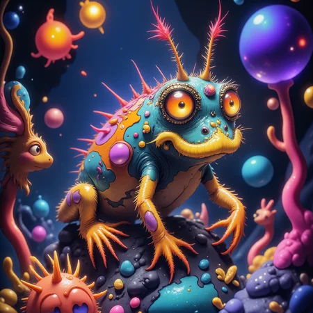 highly detailed, intricate, detailed background, award-winning macro photo, short depth of field, the odd and otherworldly "big-eyed nergyspundler" is a tiny bioluminescent ocean-dwelling creature, infroggeling on the gofting geothermal vents in the chemical-rich waters on planet "flarbellon secundus", there it is feeding on colorful perlyfumed nurbleflarm growing on the deep sea reefs, golden ratio, in the style of ck-ovf, seusiancartoon, aidmamj6.1,
<lora:style-oneviolentfantasy-ep21-flux-by_chronoknight:0.6>
<lora:style-seussian_cartoon-flux-by_daalis:0.76>
<lora:midjourney_61-v0.4-flux-by_aidma:0.6>
<lora:faetastic_details-flux-by_faeia:0.8>