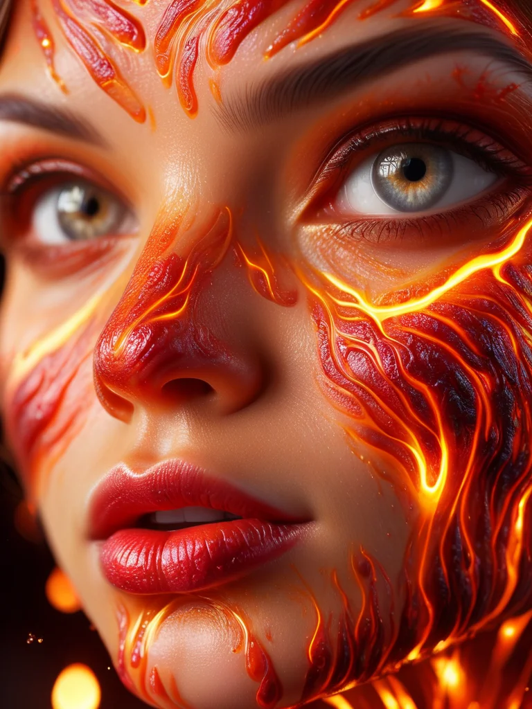 Molten, Lava, <lora:Molten-Fashion-V1:1>, (sharp focus:1.2), portrait, ((posing)), (beautiful face:1.1), detailed eyes, luscious lips, ((skindentation)), (bright studio lighting:1.2), depth of field, bokeh, 4K, HD <lora:ral-lava:1> ral-lava