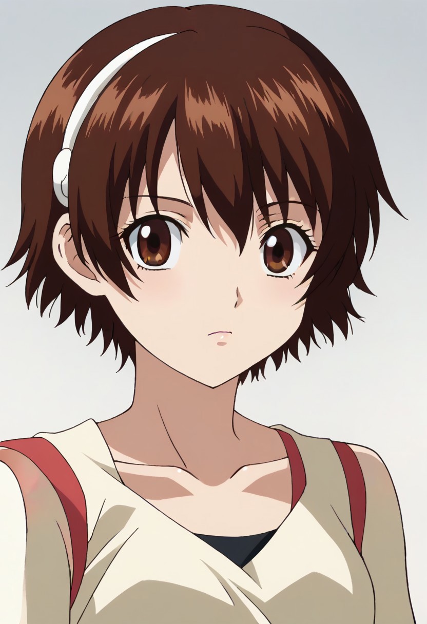 <lora:SlimesYuzuriha:1>, slimes_yuzuriha, woman, solo,short hair,brown hair,brown eyes,
