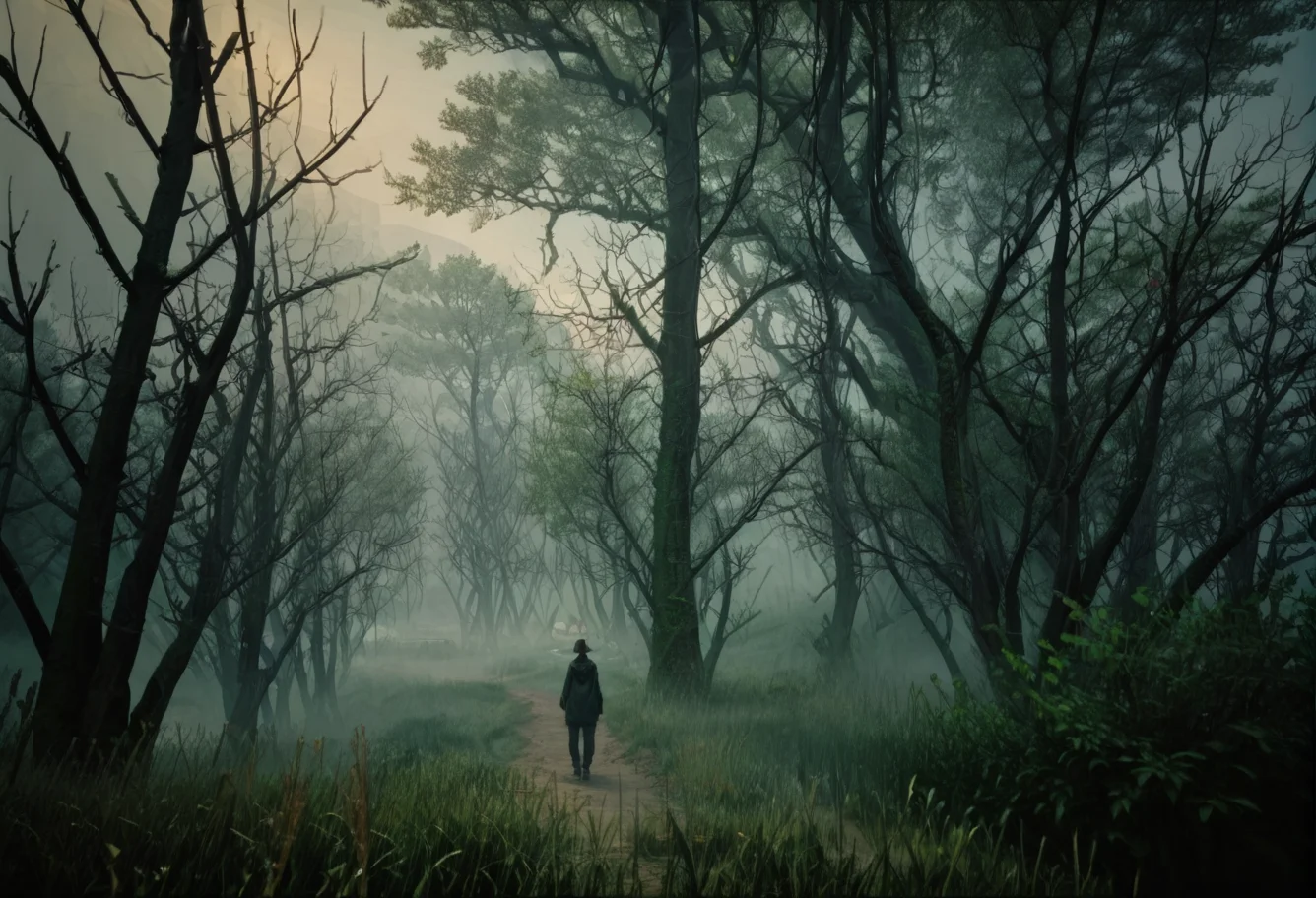 ,ruanyi0944,bare tree,fog,grass,<lora:0944 misty forest_v1_pony:1>, score_9,score_8_up,score_7_up,,8k,1girl,solo,,