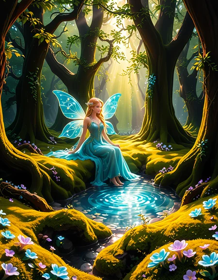 A graceful fairy woman sitting elegantly in front of an enchanted forest,3nch4nt3d f0r3st. She has delicate, shimmering translucent wings that catch the light, creating a soft iridescent glow. Her flowing dress is a pastel pink adorned with intricate floral patterns, appearing almost as if itâs made from petals. Her posture is relaxed yet regal, with one hand gently resting on her lap and the other lightly holding a small glowing orb. Her long, wavy hair cascades down her back in soft golden locks, with small flowers woven into it. Her expression is serene and slightly wistful, with a warm, gentle smile.
The enchanted forest behind her is mystical and vibrant, with towering ancient trees whose twisted branches are illuminated by bioluminescent plants. Soft golden and purple light filters through the dense foliage, giving the scene an otherworldly atmosphere. Tiny glowing fireflies float around her, adding to the magical ambiance. The ground is covered in lush moss and scattered with colorful, luminous mushrooms. The overall lighting is soft and dreamy, with a subtle pink and purple hue blending harmoniously with the fairyâs attire. This scene evokes a feeling of peace, wonder, and enchantment.<lora:SDXLFaeTastic2400:0.4> <lora:extremely_detailed:0.4> extremely detailed, <lora:3nch4nt3d_f0r3st:1>, Masterpiece,best quality,hi res,8k,hi res,8k,award winning,(sharp focus, intricate, highly detailed),