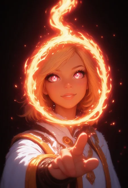 spell bind, 1girl, cinematic angle, Fractals, flame, smoke, energy ball:1.2):0.1], sparkle, Depth of field, finely detail, cinematic shadows, vibrant, high contrast, kawaii, [(colorful background:1.5)::0.1], (dark background:1.2), very aesthetic, amazing quality, illustration, incredibly absurdres, ultra detailed, masterpiece, best quality, people, characters, copyright, style, general tags, intricate details, good quality, newest, detailed background, beautiful detailed, beautiful face, blight face, large pupil, eyelashes, brilliant skin, shiny skin, perfect hand, <lora:ponyv4_noob1_2_adamW:1> <lora:SpellBindPony:1>