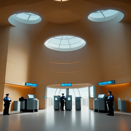 security checkpoint a large room with a lot of windows and a ceiling security checkpoint background