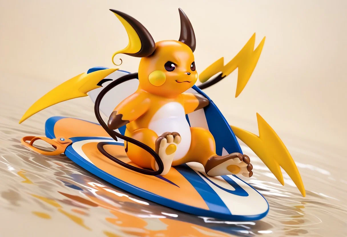 score_9, score_7_up, source_furry, rating_safe, solo,  <lora:POKEMON_RAICHU_r1:1> raichu, pokemon, brown toes, brown feet, tan soles, pokemon (creature), 3 toes, foot focus, feet style, foot style, water, surfing, feet on surfboard, wet on feet, close-up
