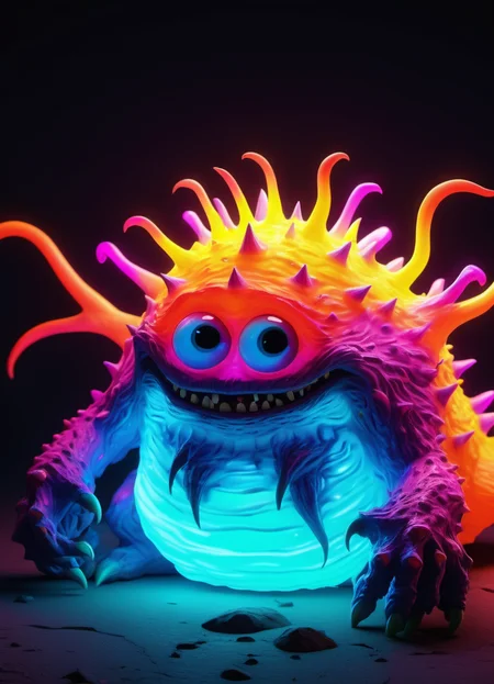 crazy fluorescing monster cartoon figure, in neon colors, future art <lora:add-detail-xl:0.5>, subsurface scattering, ultra hd, 4k, high def, Photorealistic, Hyperrealistic, Hyper detailed, analog style, realistic, masterpiece, best quality, ultra realistic, 8k, Intricate, High Detail, film photography, soft lighting, heavy shadow