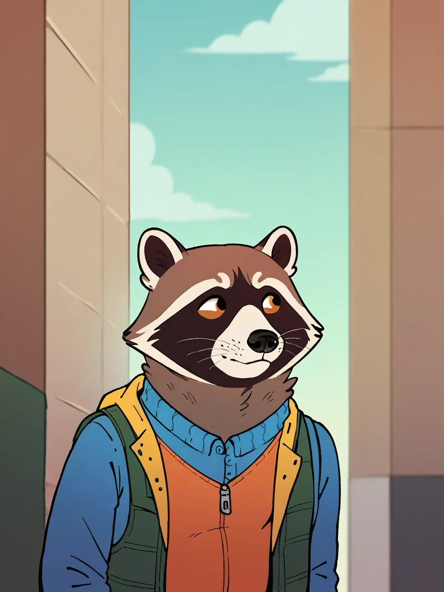 score_9, score_8_up, score_7_up, score_6_up, <lora:b0j4ckXLP:1> b0j4ck, solo, 1boy, raccoon
