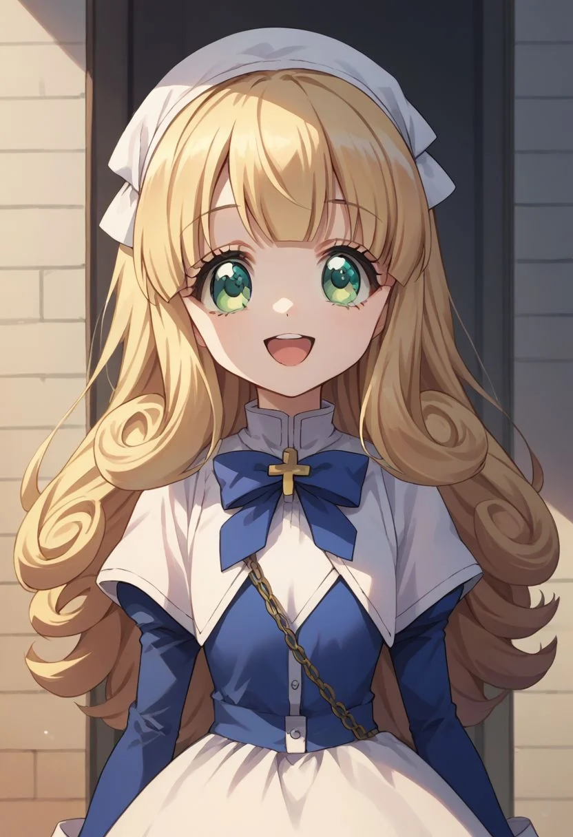 score_9, score_8_up, score_7_up, source_anime, highly detailed, 1girl, solo, cute,
poporon, 1girl, blonde hair, solo, boots, long hair, dress, smile, upper body, body, open mouth, blue dress, long sleeves, green eyes, cr