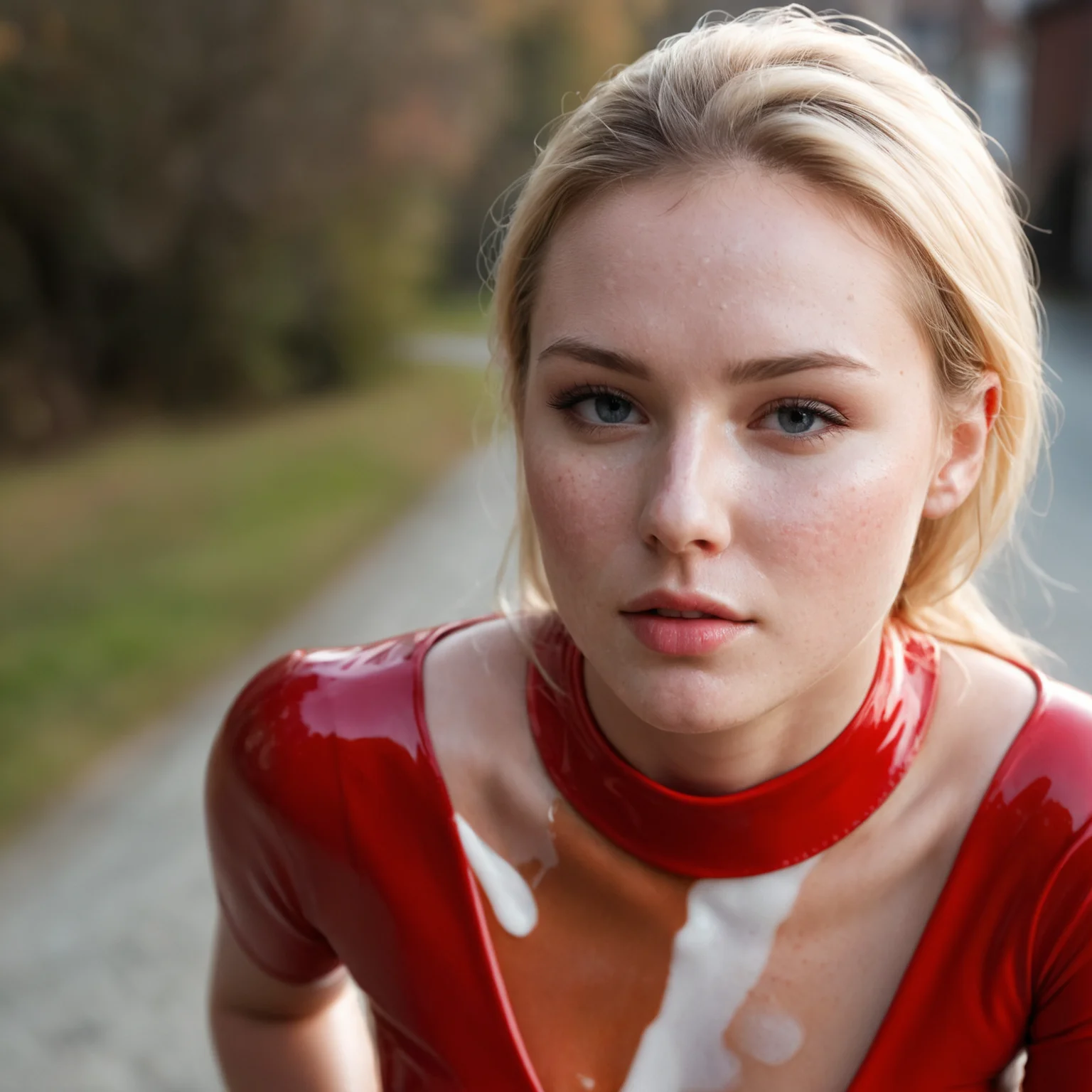 RAW photo, full body shot from the front of a beautiful blonde woman wearing a red latex shirt, (high detailed skin:1.2), 8k uhd, dslr, soft lighting, high quality, film grain, Fujifilm XT3
focus on eyes, spotted light on her face, face towards sun, light on face, sun on face, backlit, rim light, focus on eyes, clear eyes, shiny eyes, glittering eyes, light reflections in his eyes, winter white skin, pale skin, dry skin, clear skin, (oiled skin:0.01), blush, flushed cheeks, visible skin detail, skin pores, imperfect skin, skin blemish, few freckles, skin fuzz, beauty spot, moles <lora:polyhedron_all_sdxl-000004:0.1>
((background is an old fisher town))