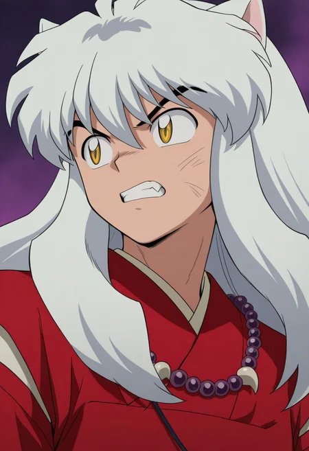 best quality, masterpiece, amazing quality, very aesthetic, absurdres, 
1boy, solo, 
inuyasha, 
looking to the side, clenched teeth, 
abstract background