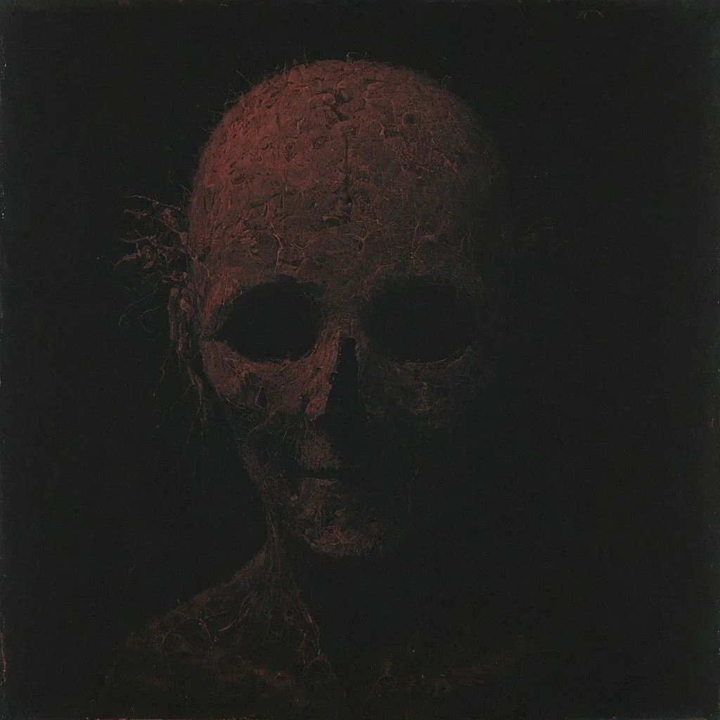 the face of a forgotten god
easynegative, digital artwork by Beksinski, vntblk, black and red, dark, background, smile,