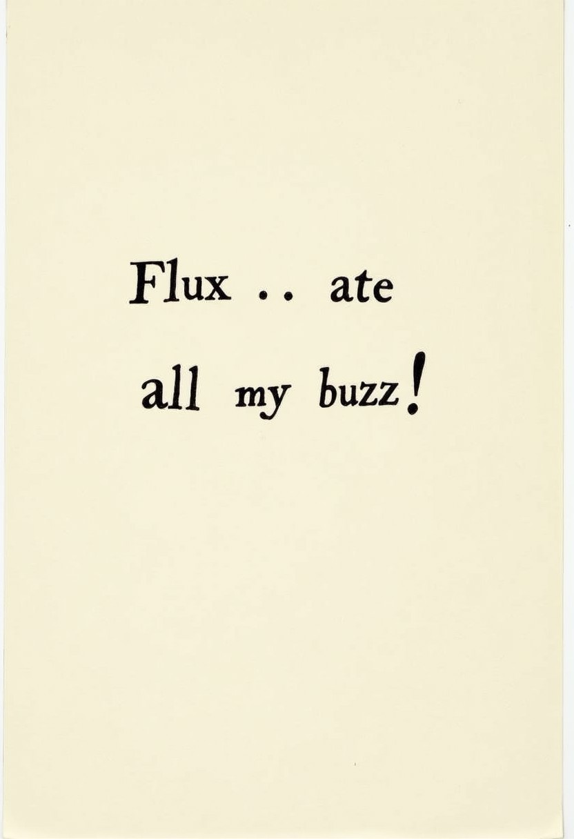A letter with the text " Flux ate all my buzz !"
