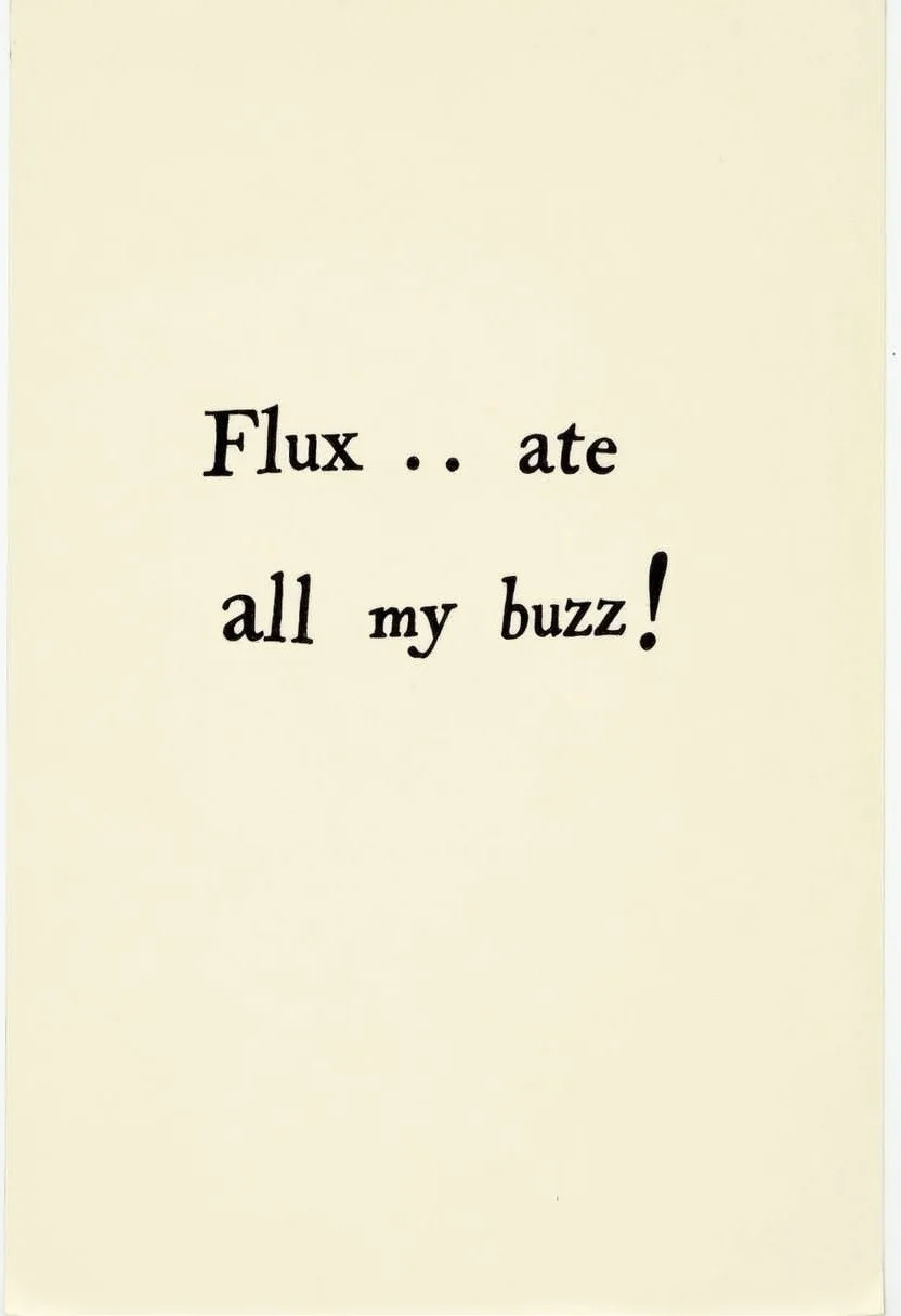 A letter with the text " Flux ate all my buzz !"