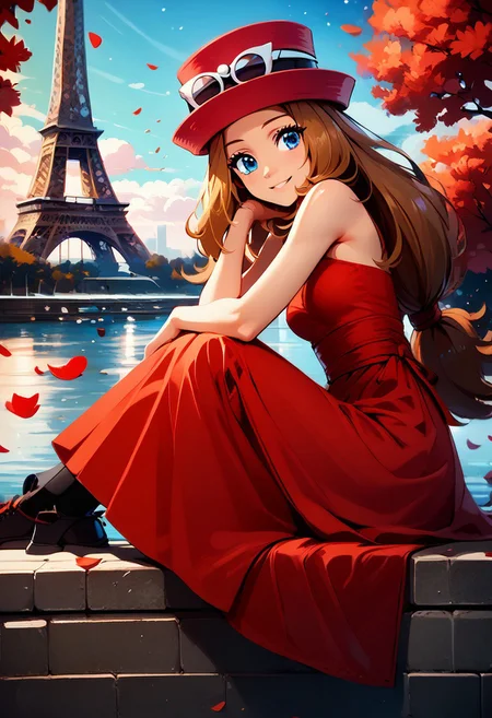 score_9, score_8_up, score_8, medium breasts, (curvy), cute, eyelashes,
rating safe,
BREAK,
zzEiffelTower in background, zzSerena, solo, long hair, blue eyes, long hair, brown hair, hat, dress, bare shoulders, sitting, red dress, red headwear, watercraft, boat, sitting on wall, side view, looking at viewer, smile, BREAK, blooming stars, luminescent petals, otherworldly fragrance blurry background,
BREAK,
smile, looking at viewer,
abstract background,
zPDXL, Expressiveh