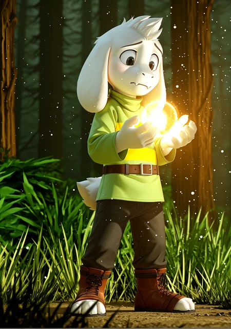 (impressionist painting:1.3), 1boy, <lora:AsrielIllustriousNAI-000020:0.8> Asriel Dreemurr, undertale, caprine, boss monster, cub, young, black eyes
dark forest BREAK
bottomwear, belt, footwear, toeless footwear, belt, glowing, sad, kneel, casting magic, magic in hands, particles, low angle, CGI, 3D, HDR, IMAX, particles, cinematic shadows, cinematic light, (ambient occlusion, raytracing, film-style contrast, chromatic aberration, depth of field), detailed background, <lora:spo_sdxl_10ep_4k-data_lora_webui:1> perfect quality, best quality, detailed environment, clear composition, absurdres, very aesthetic, high resolution, newest (masterwork, masterpiece, hyper-detailed, 8k uhd), BREAK
(SuperQuality:1.0) ~ (SuperQuality:1.2)âââ