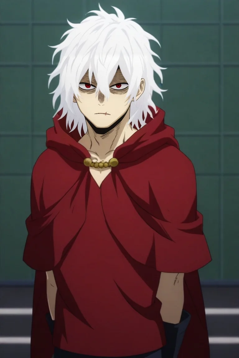 score_9, score_8_up, score_7_up, source_anime, rating_safe, intricate details, (photorealistic:0.6), looking at viewer, , 1boy, solo, male focus, <lora:tomura_shigaraki_pony:0.98>, tomura_shigaraki, white hair, red eyes, messy hair, gloves, red cape, , , asymmetrical, gym, day, sunny, arms behind back, relaxed, christmas costume, <lora:sdxl_lightning_8step_lora:1>