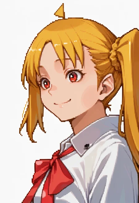 score_9, score_8_up, score_7_up, source_anime, 1girl, solo, smile
<lora:zs_DevilSurvivorPortraitsXL:1> devilsurvivorportraits, portraits, white background
<lora:bocchi_nijikaijichi_ponyXL:1> ijichi nijika, ahoge, side ponytail, shimokitazawa high school uniform, white shirt, red bow, long sleeves,