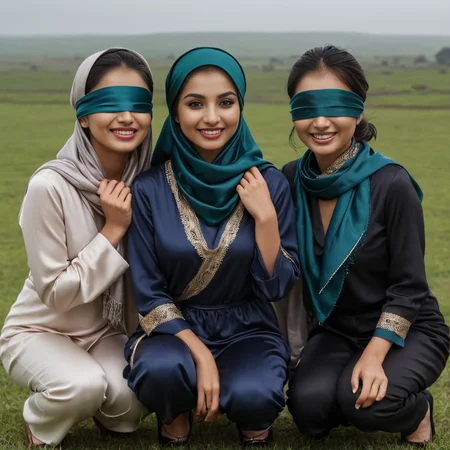 (((dark cinematic still with dark vibes))),one squatting group of pakistani women,<lora:JuggerCineXL2:0.7> , satin_scarf_blindfold,smile,beautiful eyes,tea,stormy weather (mouth closed)
<lora:satin_scarf_blindfold:0.7>
<lora:add-detail-xl:1>