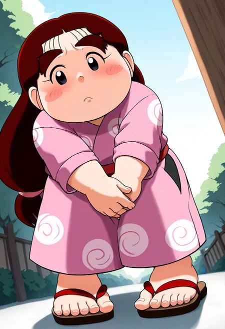 <lora:sdxl_lightning_8step_lora:1> <lora:Fixhands_anime_bdsqlsz_V1:1>score_9, score_8_up, score_7_up, best quality, source_anime, intricate details, high quality, perfect anatomy BREAK
1girl, ookawashige, plump, brown hair, long hair, thick eyebrows, black eyes, blush stickers, pink kimono, sandals,
from below, hands between legs, Annoyed, Mouth turned down slightly, eyes narrowed, and a tense jaw., outdoors,
<lora:ookawashige_XL(pony)fix:0.9>