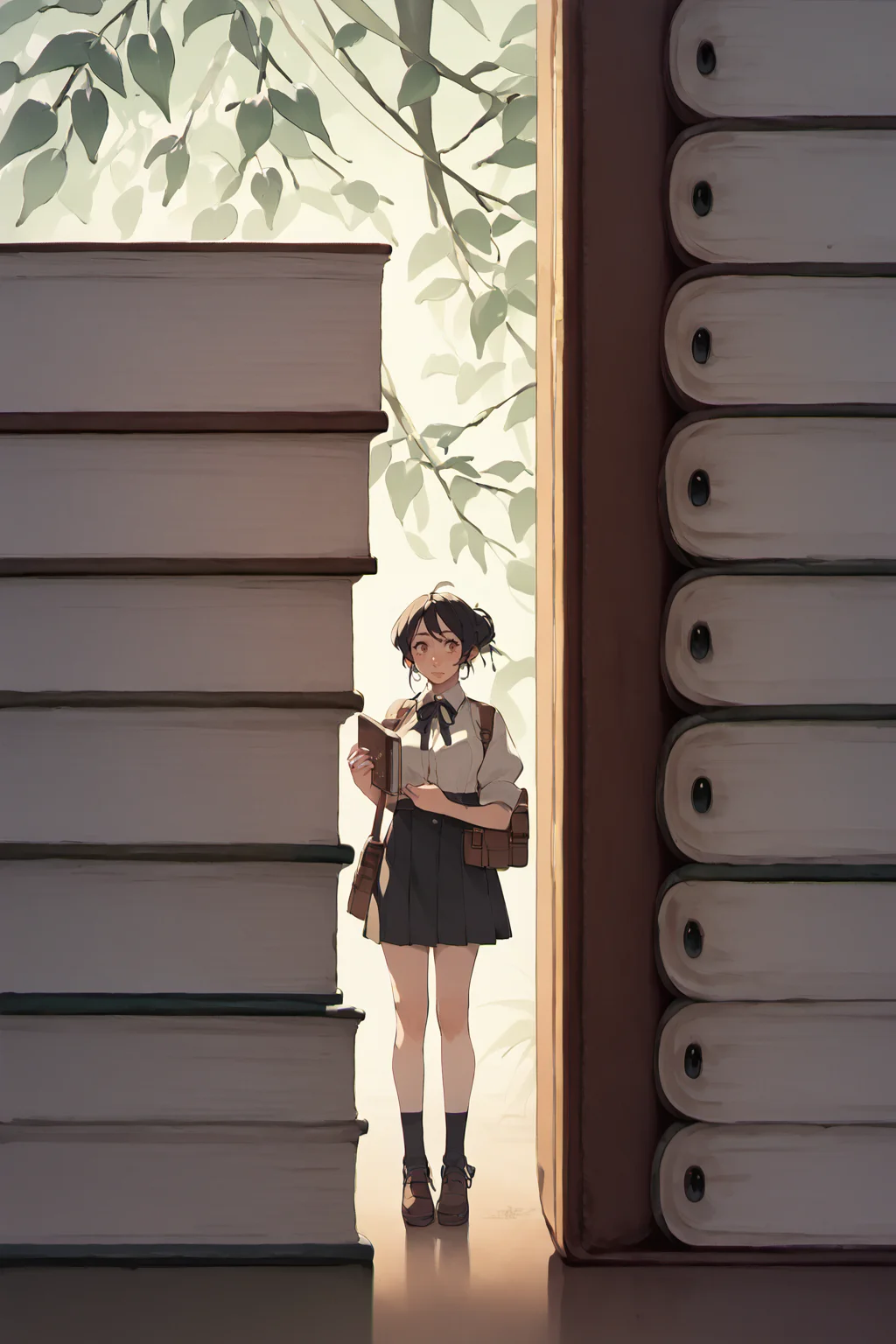 <lora:mini-people:1> minipoeple, minigirl, woman standing next to regular sized book, regular sized objects,  <lora:RD-MAnon-XLV1.1:1>, , source_anime, score_9_up, score_7_up, score_8_up