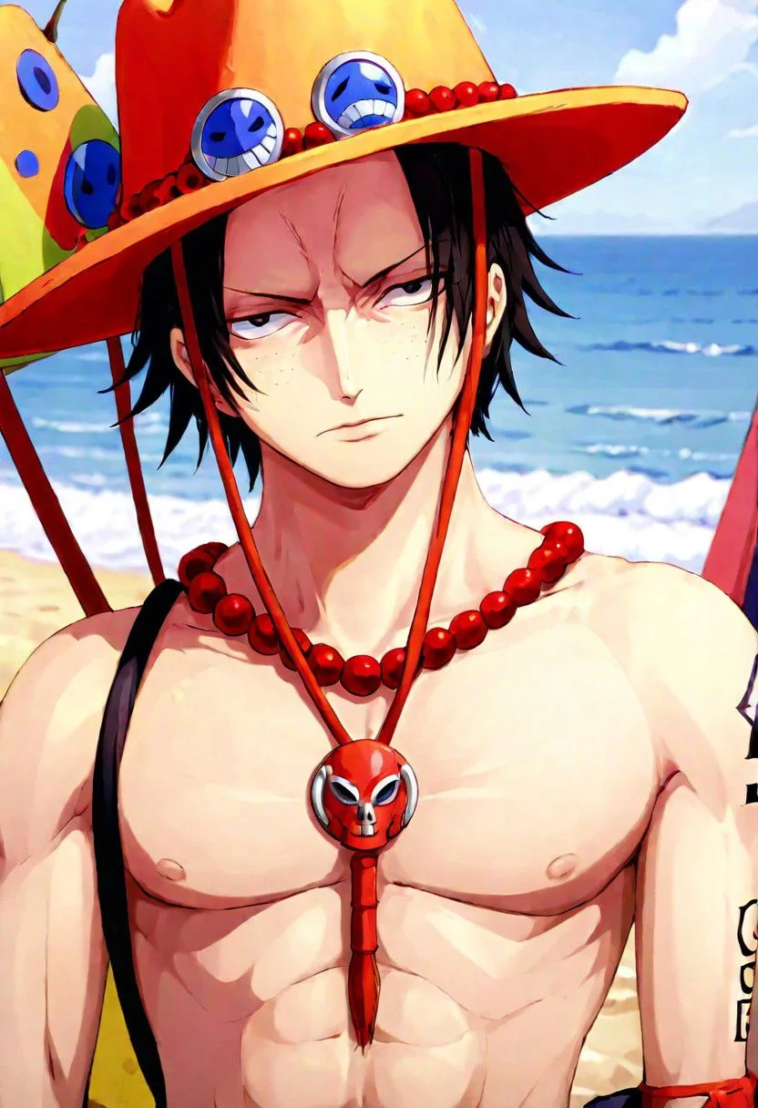 Ace , in beach , portrait, masterpiece, 8k, serious