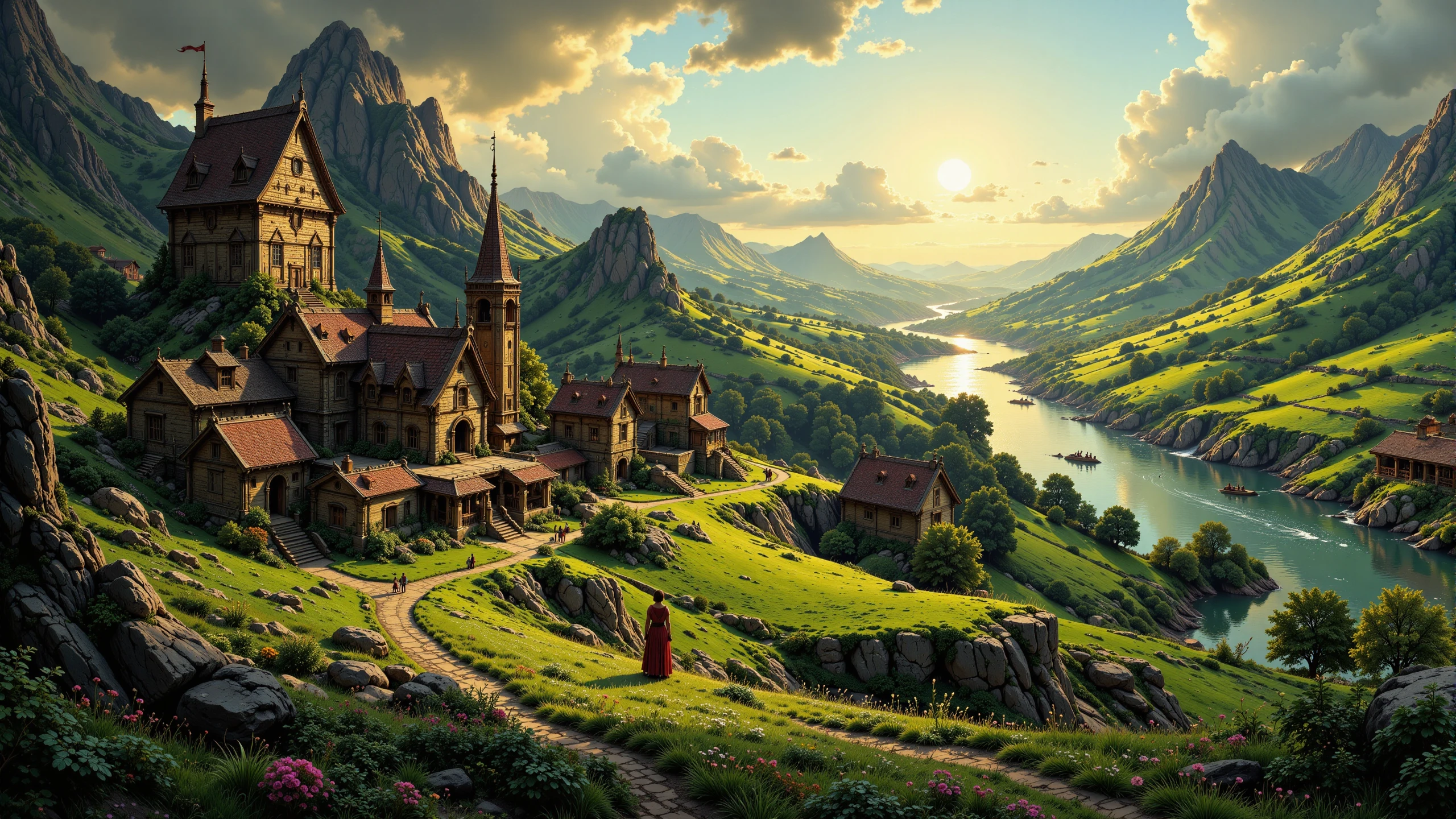 viking village beautiful  landscape, golden hour, woman, very intricate, very detailed, sharp, bright, colorful, <lora:Hand v2:0.5> <lora:Anti-Blur:1><lora:Insane Detail Slider:0.25>  <lora:flux.1_lora_flyway_Epic-detail_v2:0.3> <lora:fluxenhancer:0.25> <lora:ck-Neon-Retrowave:0.4> ck-rw, in the style of ck-rw,  <lora:Neurocore Anime Cyberpunk:0.8> A digital artwork in the style of cknc