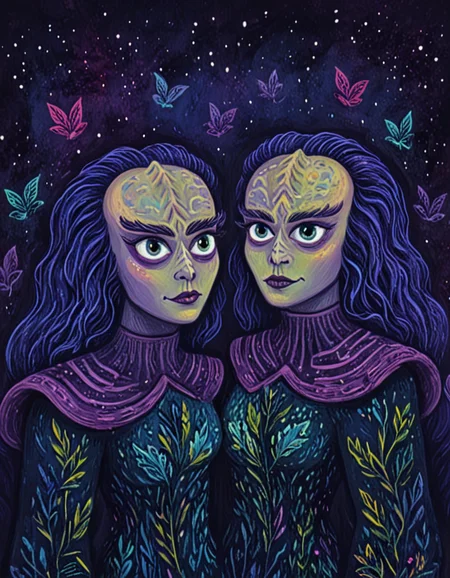 novuschroma69 dual dichotomy <lora:darmox-klingon_v1:1> kling0n alien pair  <lora:novuschroma03 style:1.2> novuschroma03 style <lora:novuschroma69 dual:0.75> <lora:sdxl_lightning_8step_lora:1>