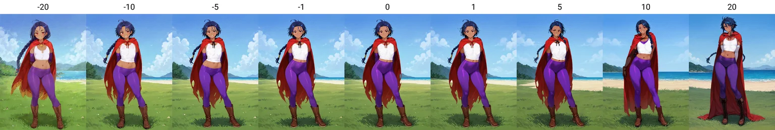 masterpiece, best quality, good quality, newest, very awa, absurdres, highres, full body, outdoors, grass, hills, hands behind back, fully clothed
BREAK
sea, beach,
full body,solo, standing,
voluptuous femboy,wide hips,flat chest,
dark skin, dark blue hair, long single braid, thick braid, red eyes, smirk
BREAK
wearing purple yoga pants and white tshirt and long brown boots and elbow gloves and red cloak <lora:longlegs-slider-illu_alpha1.0_rank4_noxattn_last:-20>