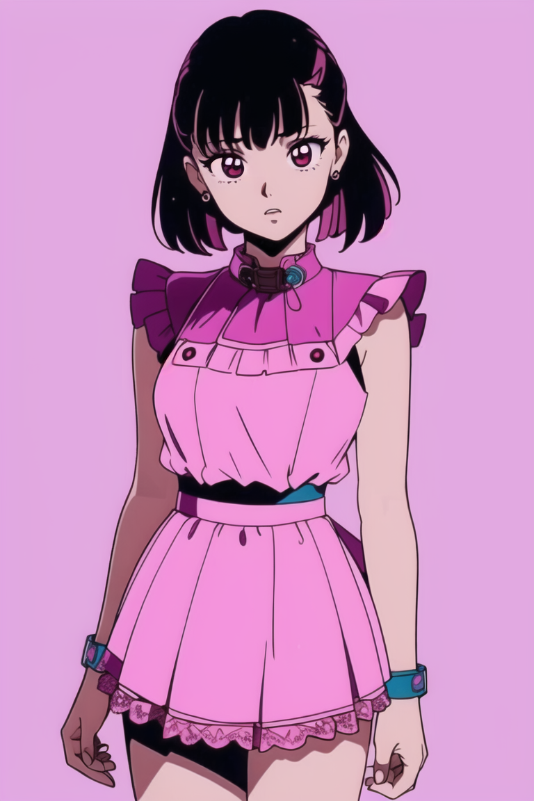 girl, (hotify,digital art,fit,hot body,instagram:1.2), (1990s, 90s:1.2),(ancient:1.4), (Fantasy,Scifi Background:1.4),Chubby,Flat Chest,(Swimming),Short Hair,Pigtail,(pink Poncho,magenta Lace skirt:1.3),Dragon Quest,Neck Leash ,(masterpiece,detailed,highres:1.4) <lora:90s_steel:0.6>