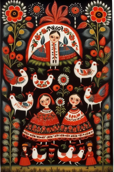 <lora:Folk Art:1>Folk Art - Ukrainian folk art high definition no backround