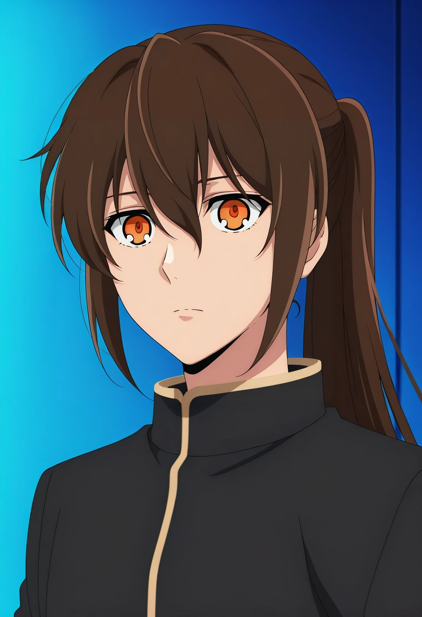 masterpiece, best quality, intricate details, anime screencap, anime coloring, official style,, 1boy, solo, male focus, <lora:twenty-fifth_bam_ilxl:1>, twenty-fifth_bam, brown hair, orange eyes, long hair, ponytail, bangs, hair between eyes, , ,