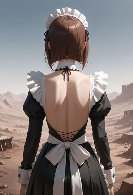 maid, from behind, wasteland, backless
