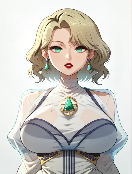 score_9_up, score_8_up, score_7_up, dynamic pose, portrait, headshot, reflection, 1girl, <lora:MatureFemalePony:.6>, MILF, medium hair, dirty blonde hair, green eyes, mole, mole under eye, mole on breast, curvy, wide hips, red lips, large breasts, earrings, gems, jewelry, long sleeves, standing, black velvet dress, see-through sleeve
, simple background, <lora:manyakisv2:1>