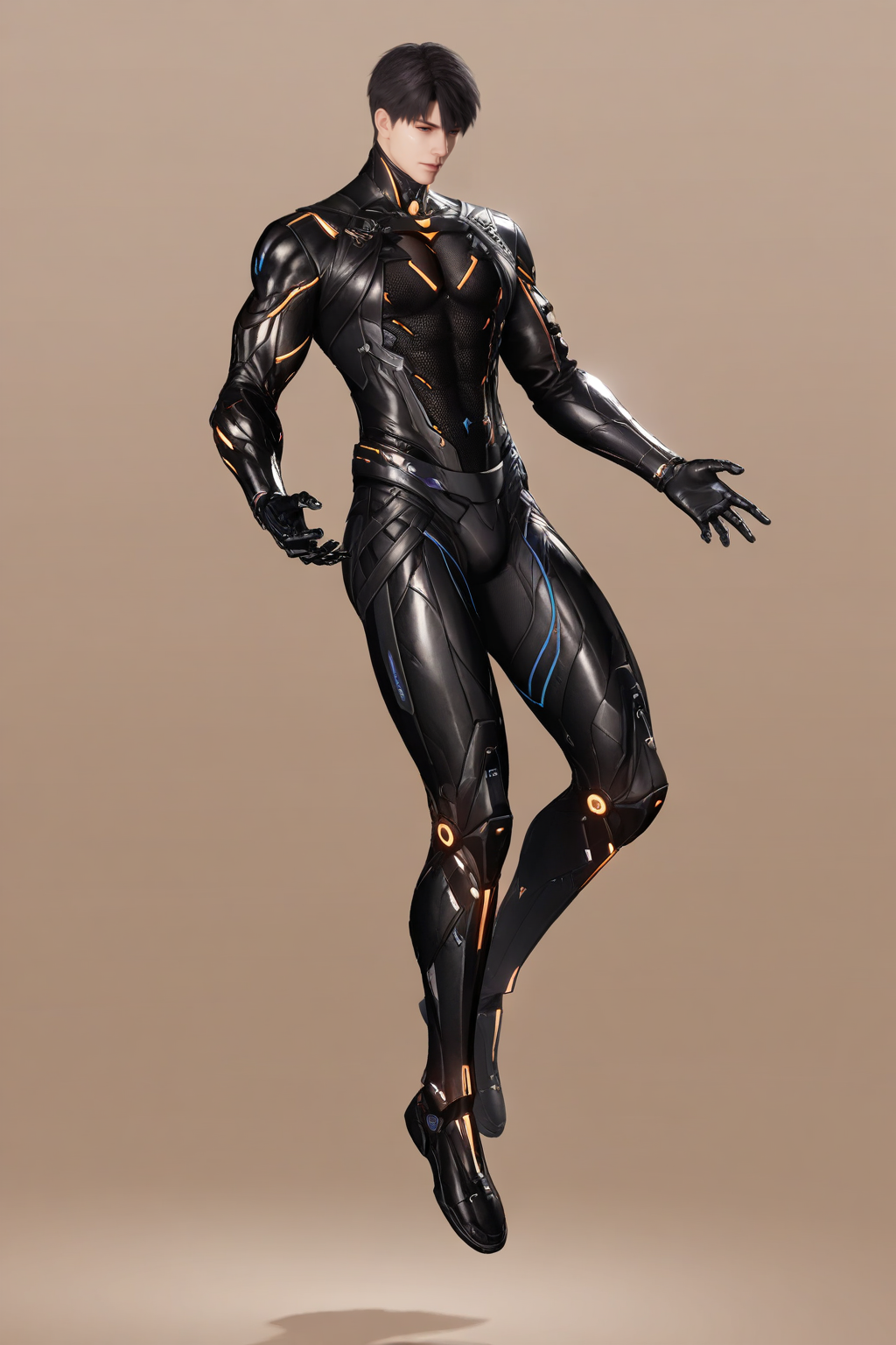 <lora:caleb-NAI:0.7>,caleb, 1boy, male focus, solo, brown background, full body, Ultimate Weapon X-02, cyborg, bodysuit, science fiction, floating, black hair, yaoi,bara,male focus,very awa,masterpiece,best quality,amazing quality,nsfw,uncersored,highres,best quality,amazing quality,best aesthetic,absurdres,