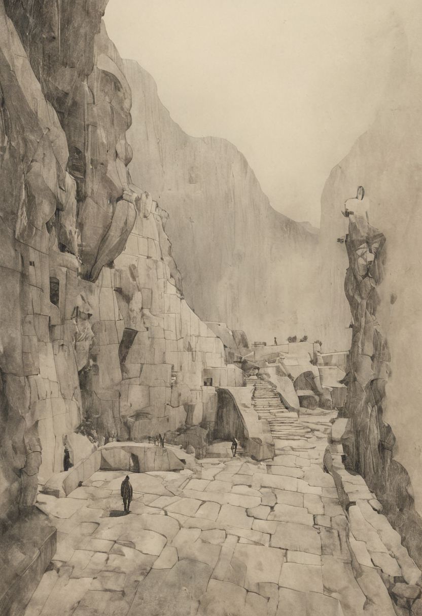 a professional hand sketch of architecture,
(POV view , DOF, first people view from the entrance, low angle shot:1.4),
(Ancient civilization, Alien Prometheus movie scene, dune movie scene:1.5), (The colonial city of the future, in the mist-filled Grand Canyon, on an unknown Earth-like planet, 2 moon on sky, Spaceship flight connects colonies, waterfulls:1.3), (Machu Picchu, a mountain settlement, incredibly spectacular:1.2), (Mario Botta:1.3), (avant-garde, future, reality, science fiction, photorealistic), (modern architecture:1.2), White limestone with black granite, fountain, waterfall, landmark, square, path, narrow street,
(Large Files, Ultra Realistic, 8K, 16k, FHD, HD, VFX, Perfect, Photography, composition, Architecture Sales Photography, Architecture Competition, Ultra High Resolution, Cinematography, High Resolution Image:1.1), (dramatic lighting, direct sunlight, ray tracing, clear shadow:1.2),  (real landscape:1.1), (blurred background:1.0), (urban background, more_details) ,
great lighting, extremely detailed, hillscastel, Neo Classic, Architecture sketch