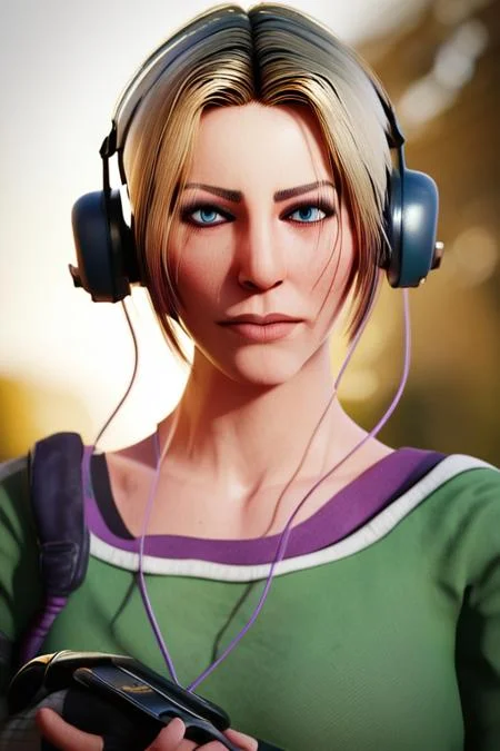 score_9, score_8_up, score_7_up,derpibooru_p_95,
<lora:IQ_Rainbow_Six_Siege_PONY_XL_by_UOC:1>,
iq, iq \(Rainbow Six Siege\), iq elite \(Rainbow Six Siege\), 1girl, solo, looking at viewer, short hair, blue eyes, blonde hair, shirt, gloves, collarbone, multicolored hair, fingerless gloves, blurry, lips, blurry background, headphones, portrait, realistic, nose