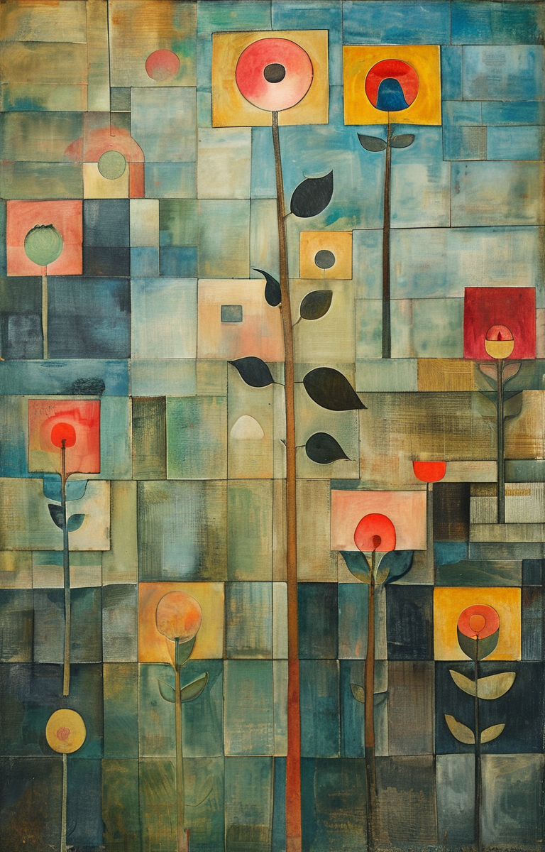 masterpiece,best quality,<lora:tbh325-sdxl:0.9>,illustration,style of Paul Klee, decaying peonies