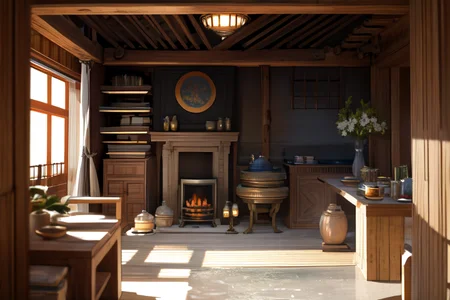 highly insanely detailed, masterpiece, top quality, best quality, highres, 4k, 8k, RAW photo, (very aesthetic, beautiful and aesthetic),  
Ancient Roman Interior Design,RomInt,ancient_roman_kitchen,terra_cotta_stove,spice_jars,marble_flooring,fireplace, 
<lora:RomanInterior-10:0.6>, 
(1girl:1.3), 
1other, 
, 
very short hair,quiff hair,man bun hair,braided haircut hair,feathered haircut hair,bioluminescent hair,loose hair strand,voluminous_look,wild hair,hair ornament, 
, 
(tokyo,japan),real_world_location, 
,âââ