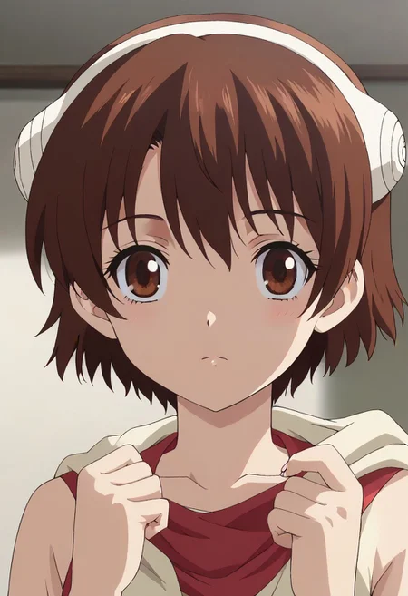 <lora:SlimesYuzuriha:1>, slimes_yuzuriha, woman, solo,short hair,brown hair,brown eyes,