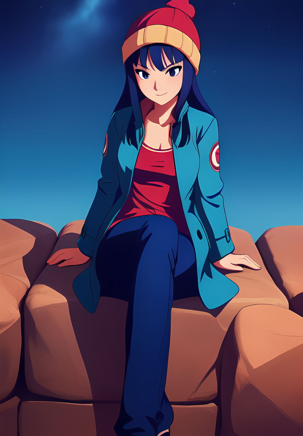 <lora:Mai:0.8>, Mai, 1girl, solo, sitting, Smirk, coat, beanie,, (acclaimed, alluring, captivating, exciting, gorgeous, striking:1.3), (trending on CGSociety, trending on pixiv, contest winner:1.3)