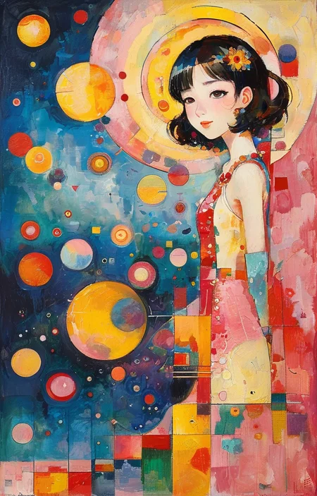 masterpiece,best quality,<lora:tbh287-sdxl:0.9>,illustration,style of Wassily Kandinsky portrait of idolmaster cinderella girls,