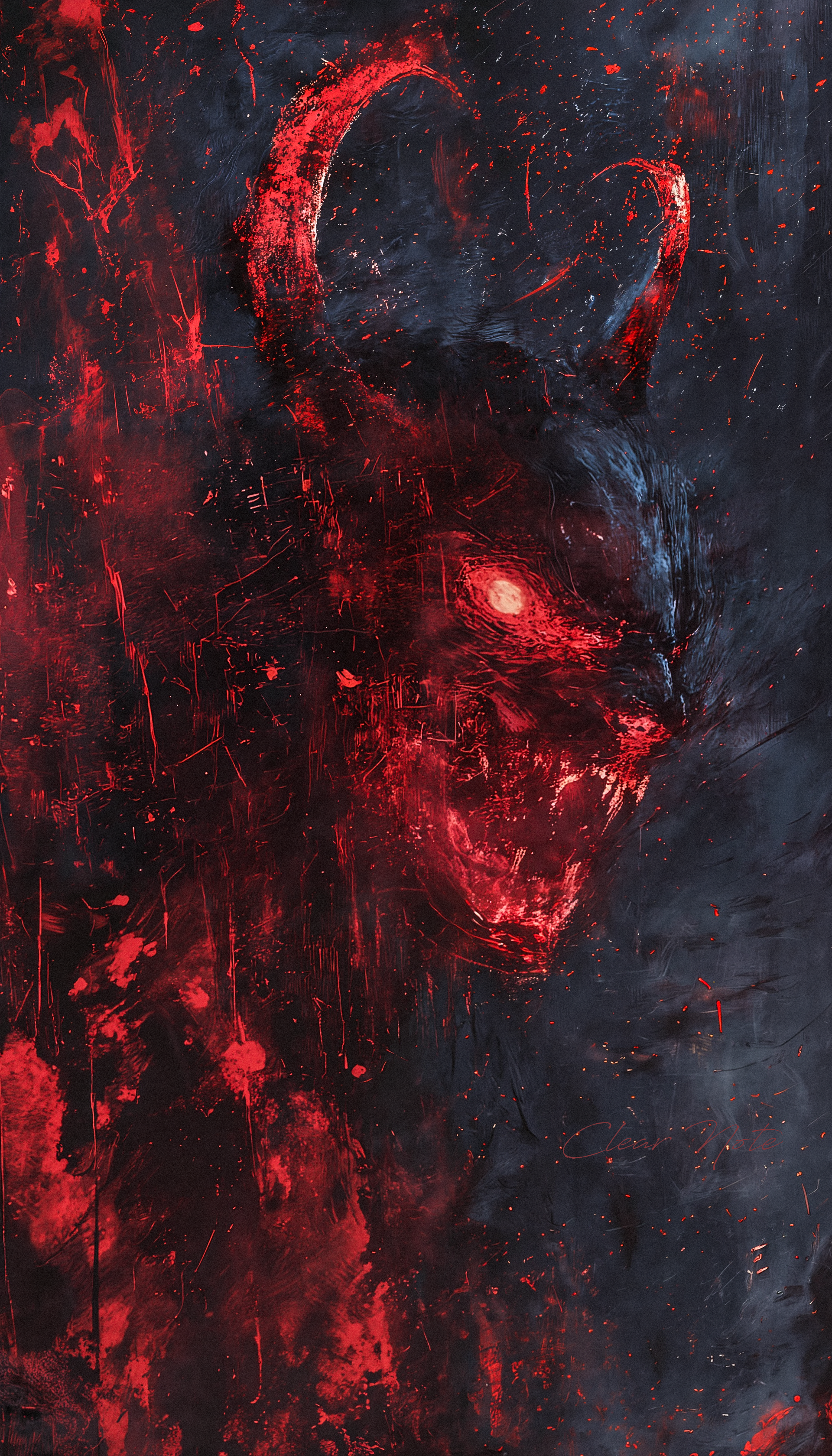 A fearsome, jet-black cyborg looms, its body a labyrinth of gears, wires, and intricate mechanical parts. Red eyes glow ominously from within its demonic form, casting an eerie light as it moves with precision, a terrifying blend of machine and malevolence.