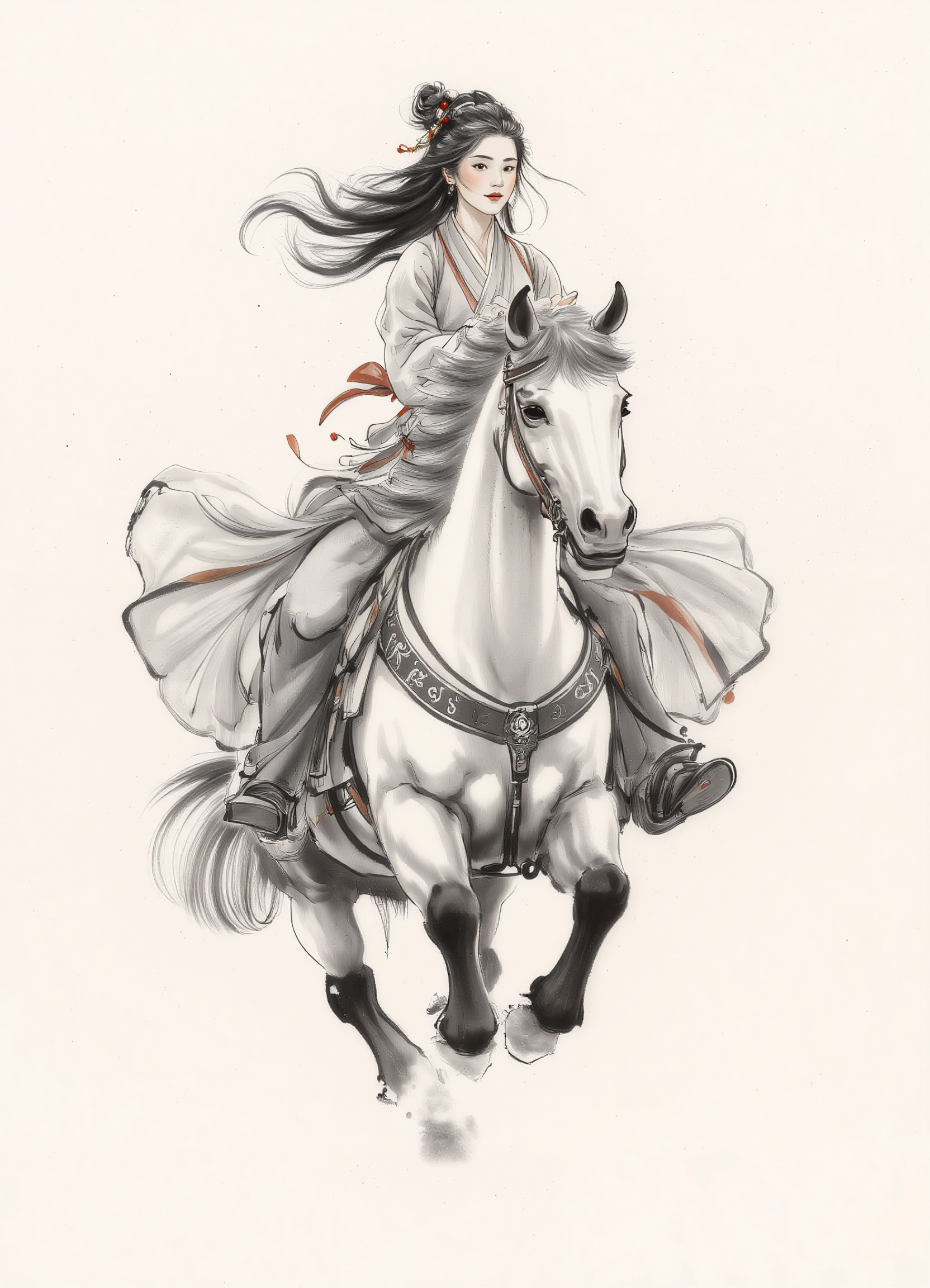 zydInk, a Chinese girl riding horse, dynamic pose, 
