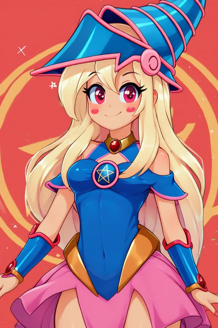 score_9, score_8_up, score_8, large breasts, (curvy), cute, eyelashes, ,,, , ,,, zzPrismagicCitronOC, hair between eyes, red eyes, blonde hair, long hair, blue headwear, wizard hat, bare shoulders, detached sleeves, pentacle, dress, blush stickers, <lora:Prismagic_CitronOC_PDXL:0.8>, ,,,, BREAK, smile, looking at viewer, cowboy shot, ,,, embedding:zPDXL, <lora:theButcherXPDXL:0.8>,