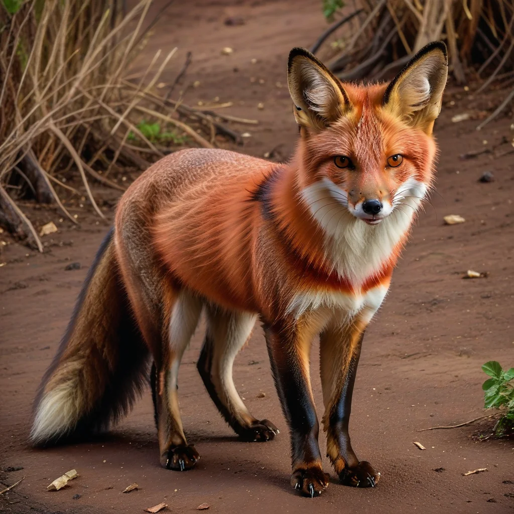 incredibly absurdres,solo,photorealistic,redfox,red fur,feral,detailed background,looking at viewer,outdoors,standing on ground,<lora:Foxes_-_Multiple_Species:1>,