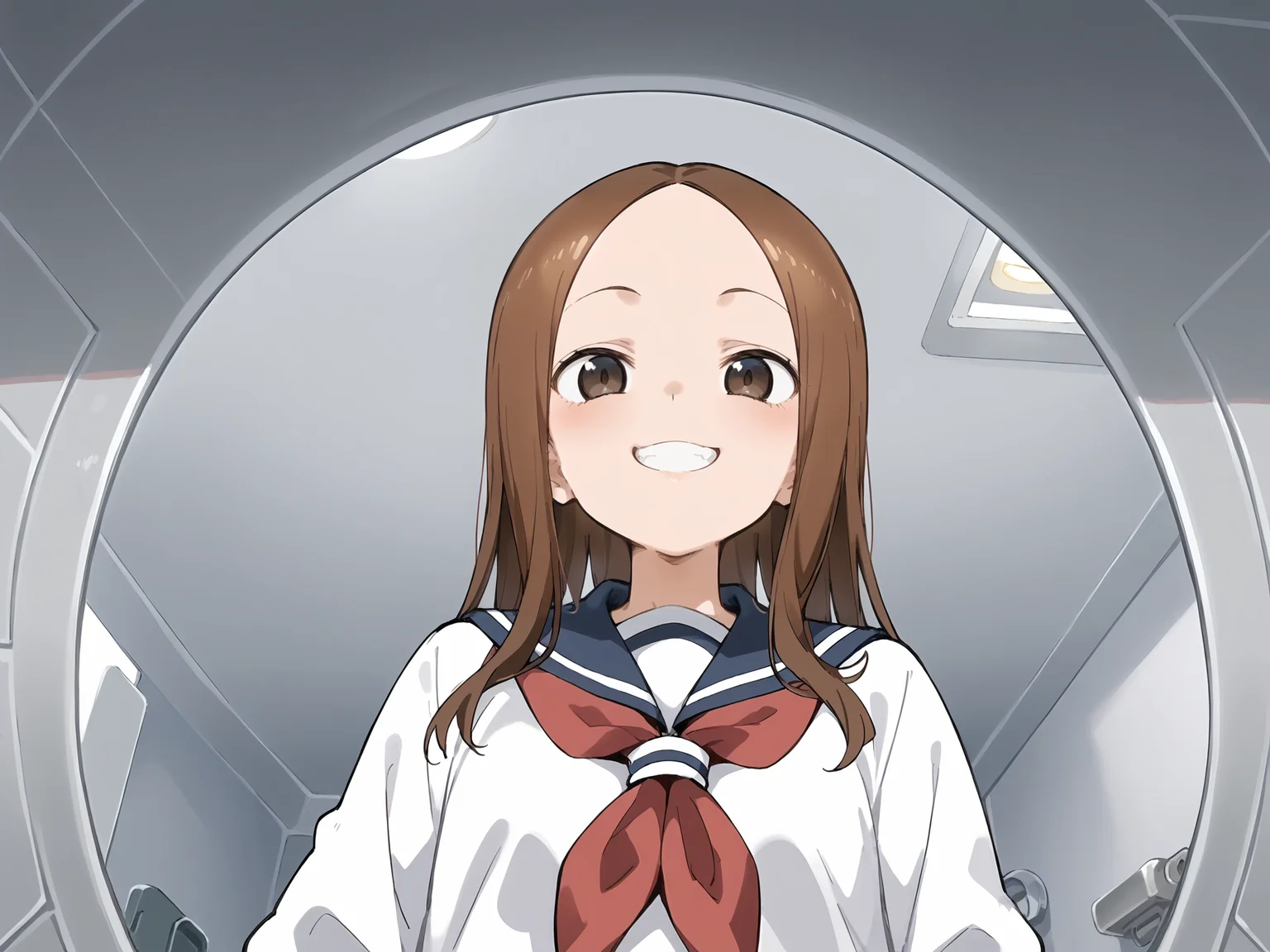 score_9,score_8_up,score_7_up,source_anime,anime screencap,anime coloring,from_below,<lora:Under_Toilet_Seat>,under toilet seat,looking_at_viewer,closed lid,1girl,solo,<lora:takagi-san_v1.0:0.8>,takagi-san,long hair,restroom,ceiling,school_uniform,serafuku,red_neckerchief,shaded_face,smug,grin,