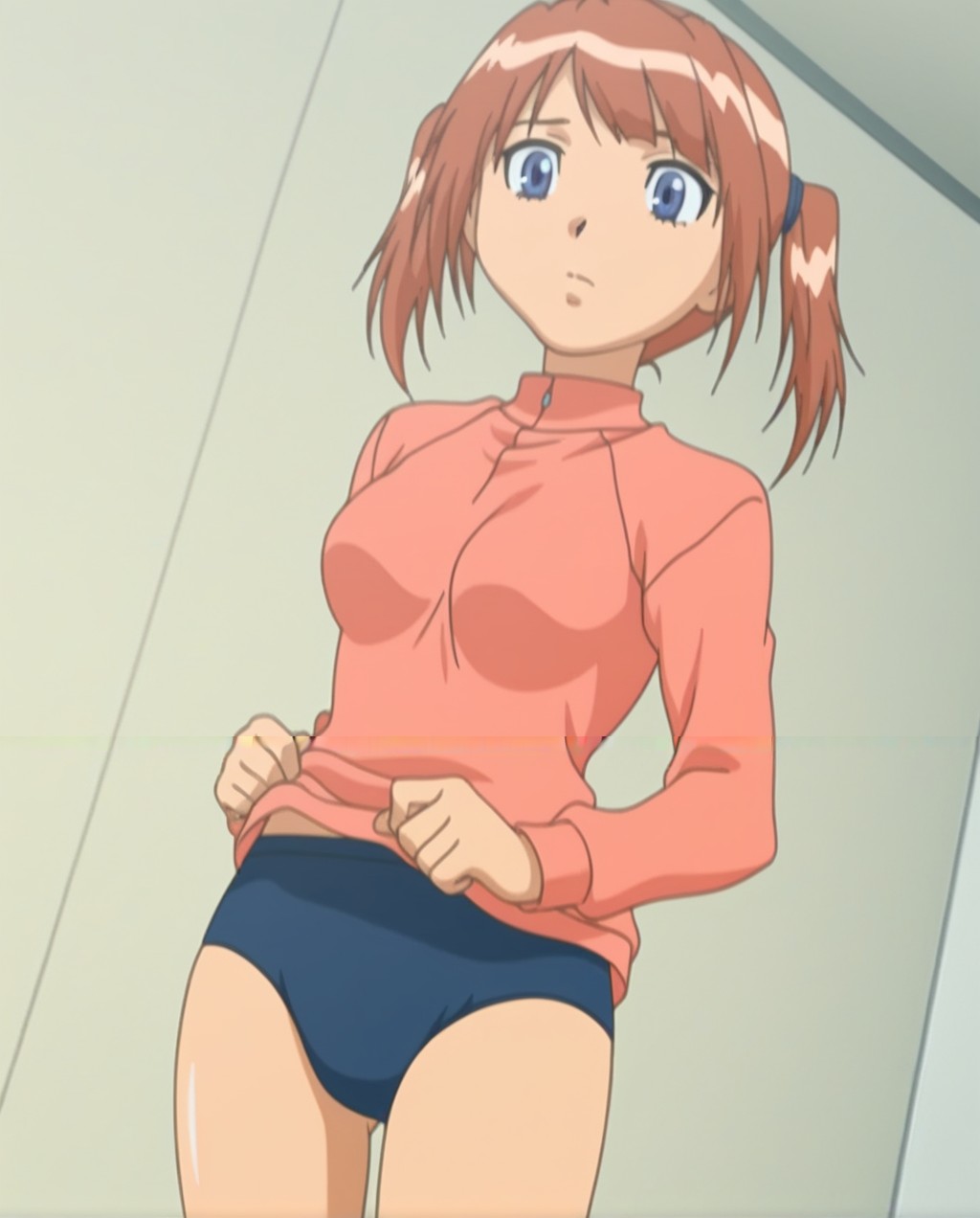 <lora:Yuri_Illustrious_from_The_Invisble_Stud_Returns-000009:1>,yuri,anime coloring,anime screencap,(cowboy_shot:1.3),medium breasts,twintails,blue eyes,solo,shirtlift,